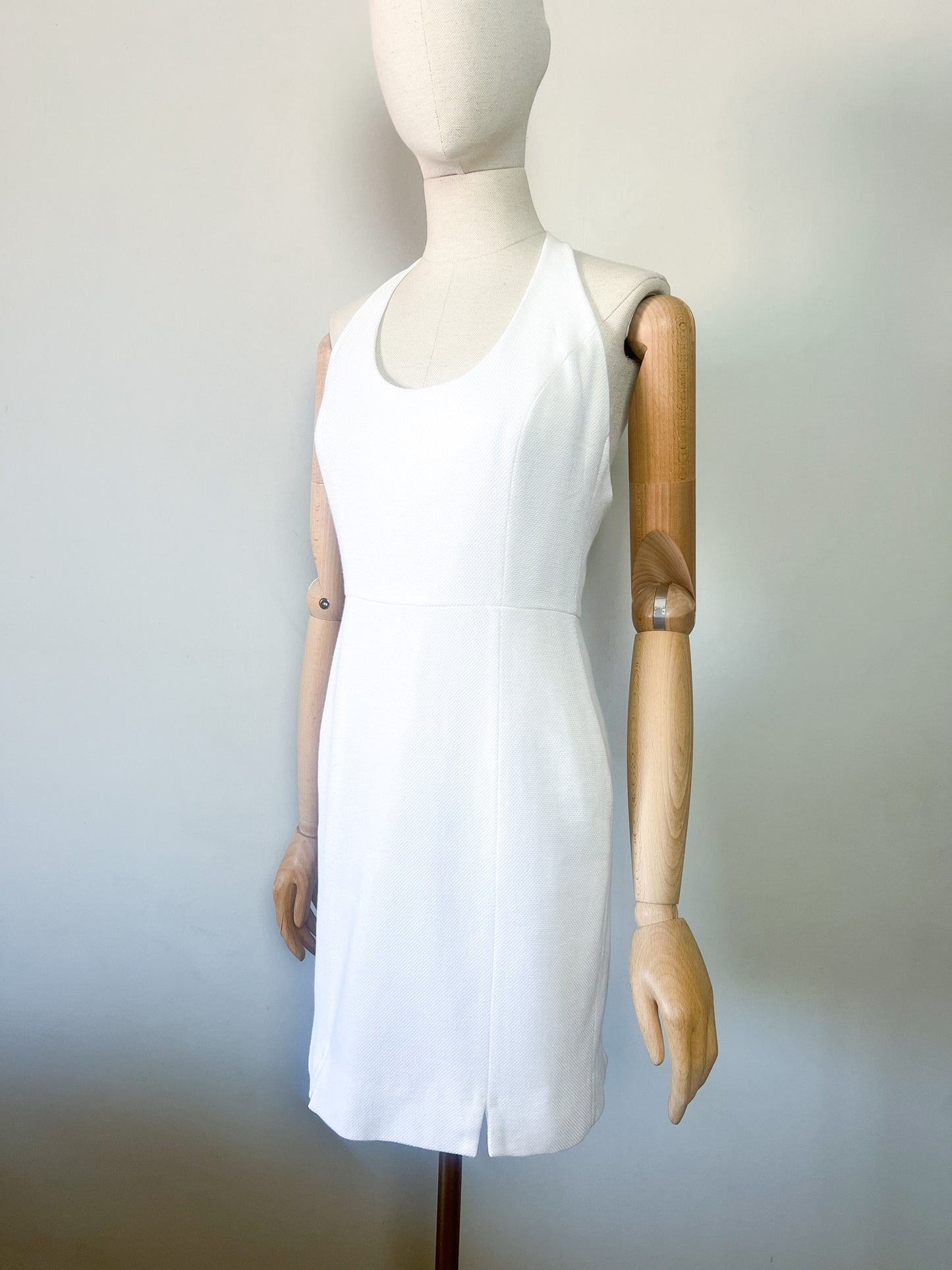 Robe Vintage Années 80/90- Dos Nu Croisé - Piqué de Coton Blanc - Cacharel Couture _T. 36