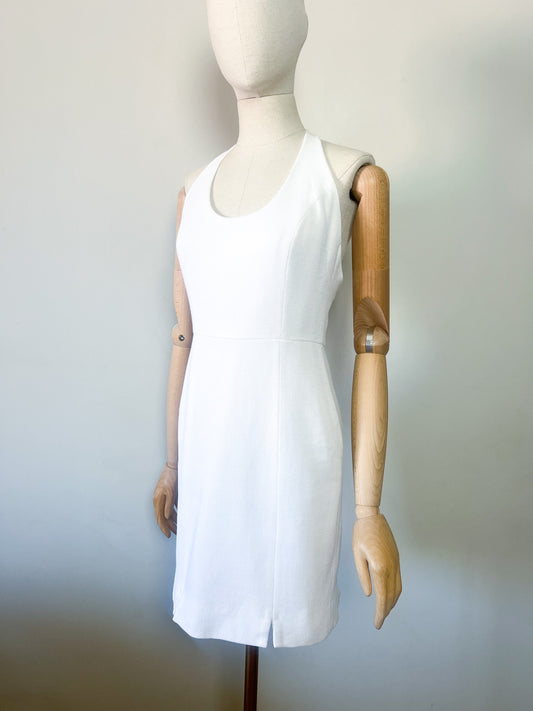 Robe Vintage Années 80/90- Dos Nu Croisé - Piqué de Coton Blanc - Cacharel Couture _T. 36