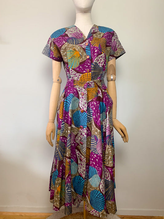 Ensemble blouse et jupe midi imprimés vintage Florence