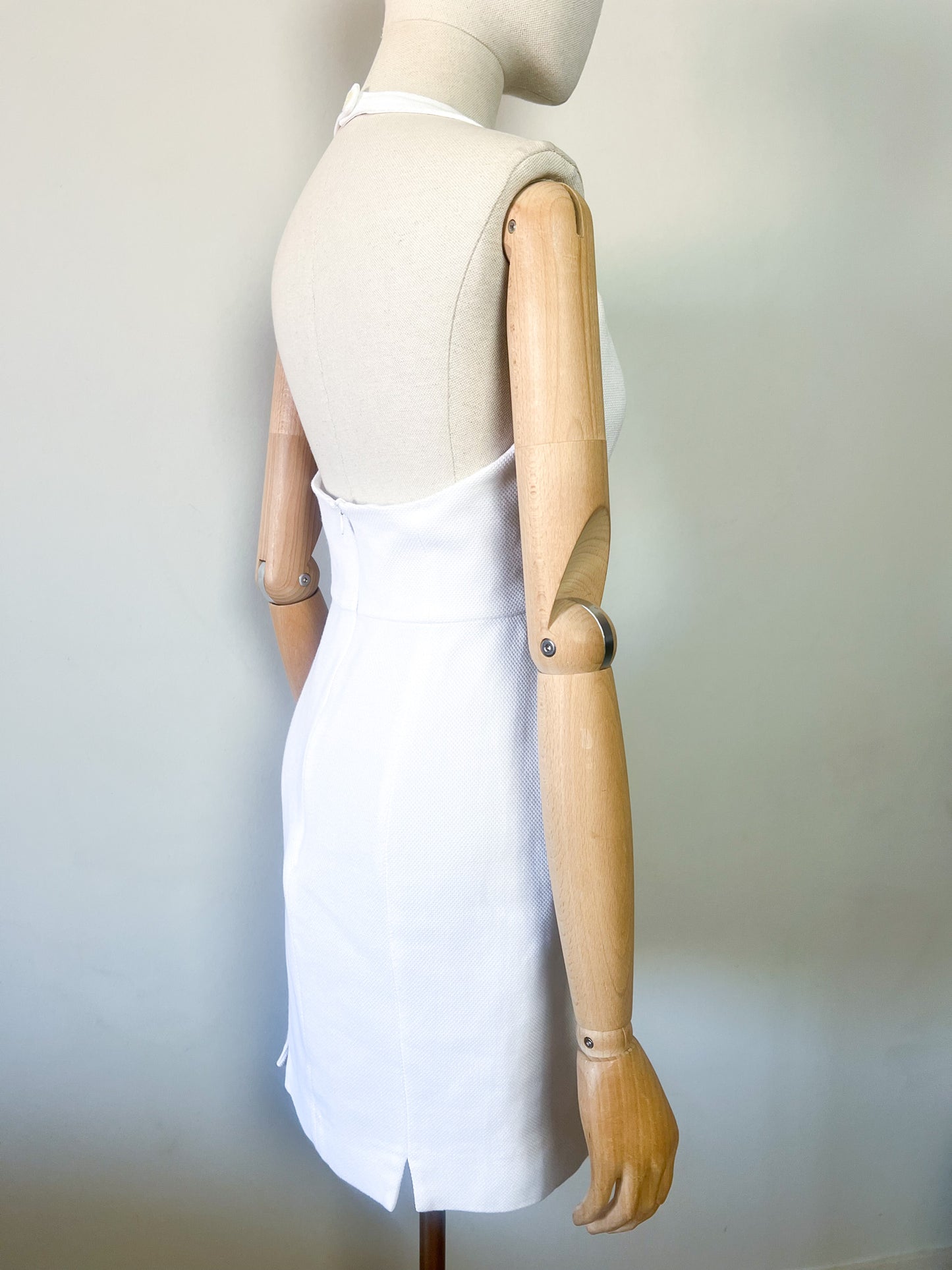 Robe Vintage Années 80/90- Dos Nu Croisé - Piqué de Coton Blanc - Cacharel Couture _T. 36