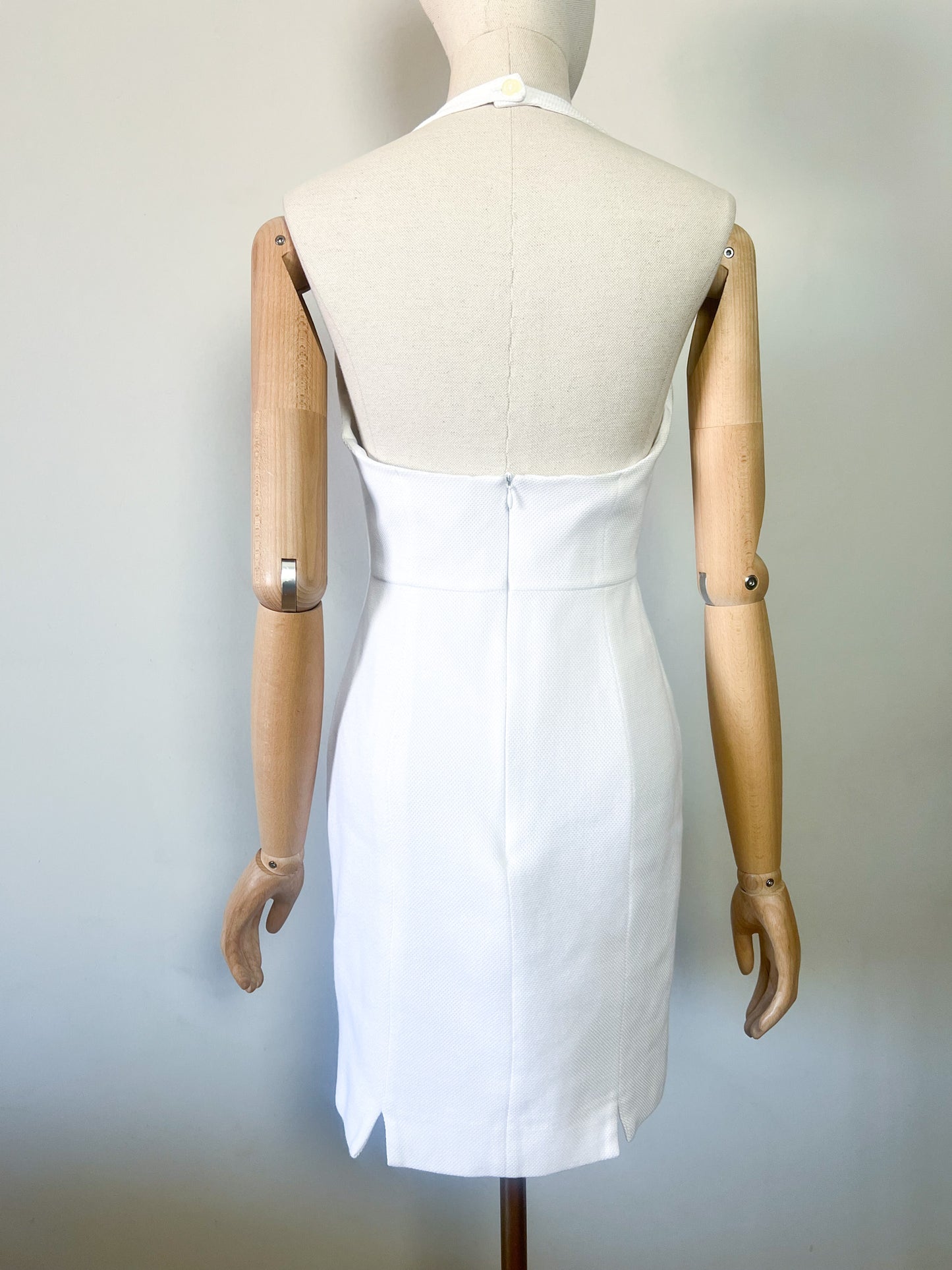 Robe Vintage Années 80/90- Dos Nu Croisé - Piqué de Coton Blanc - Cacharel Couture _T. 36
