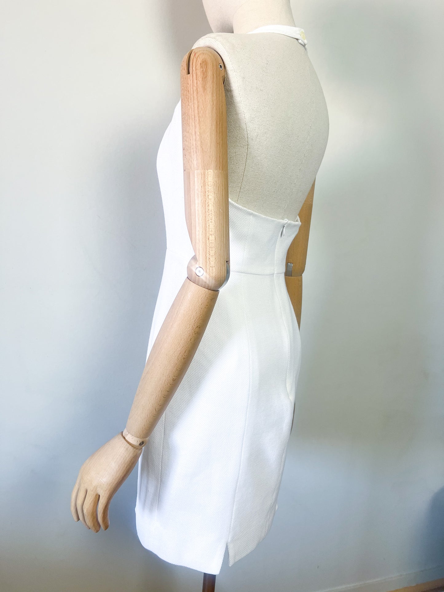 Robe Vintage Années 80/90- Dos Nu Croisé - Piqué de Coton Blanc - Cacharel Couture _T. 36