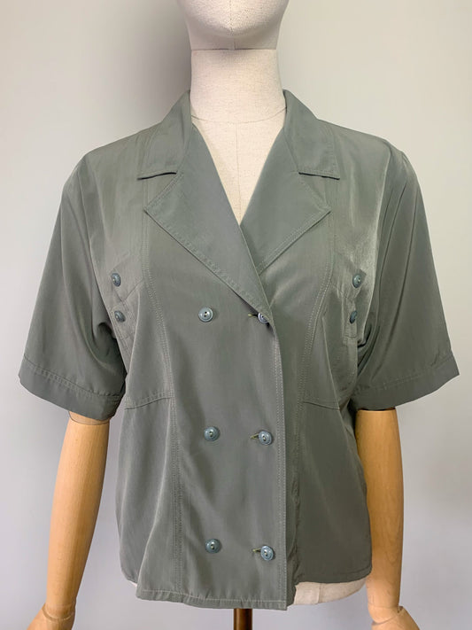 Chemisier blouse femme manches courtes kaki Gérard Pasquier vintage