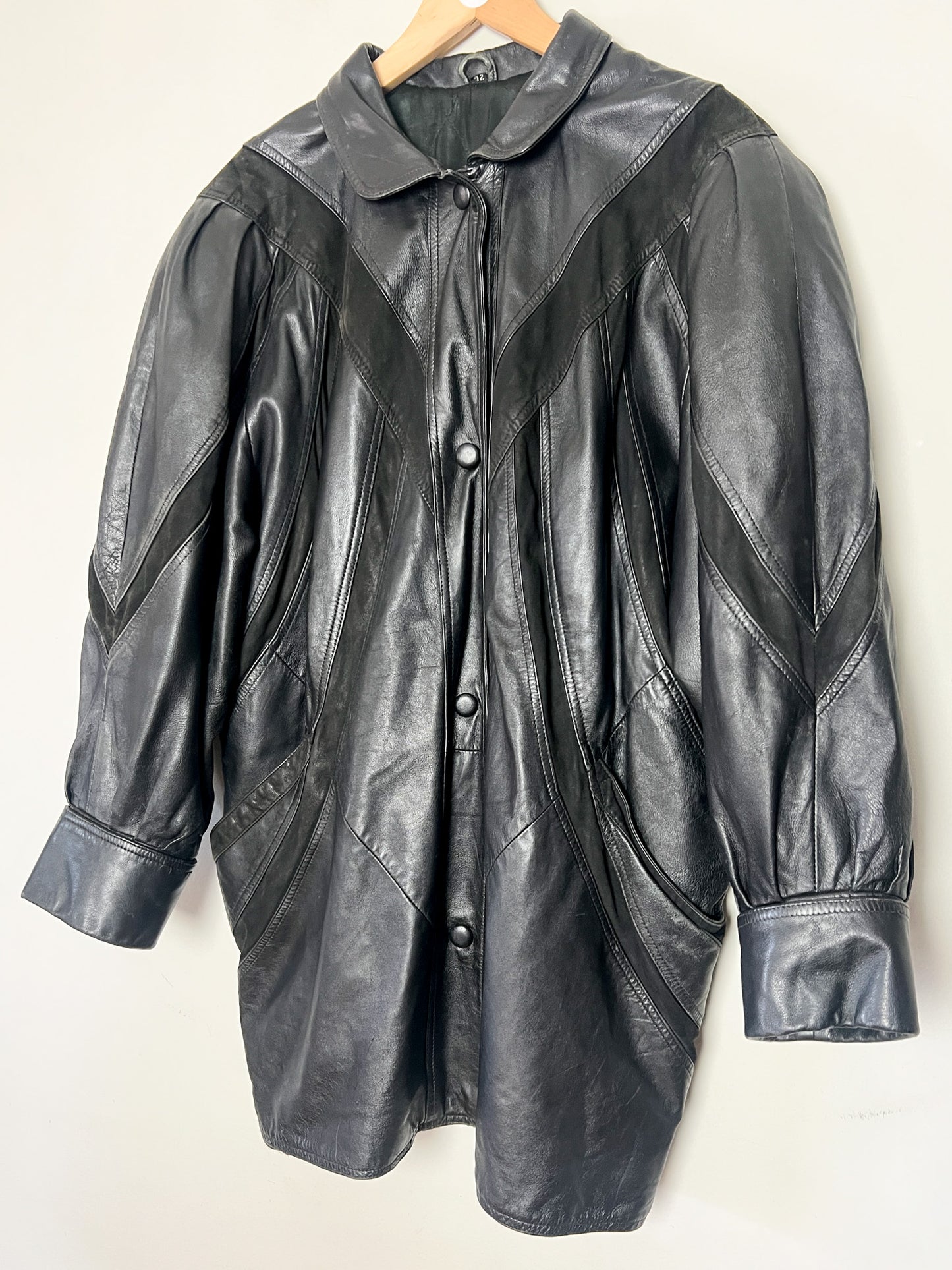 Manteau Blouson Cuir Noir Vintage Années 80/90 - Coupe Oversize - Taille 42