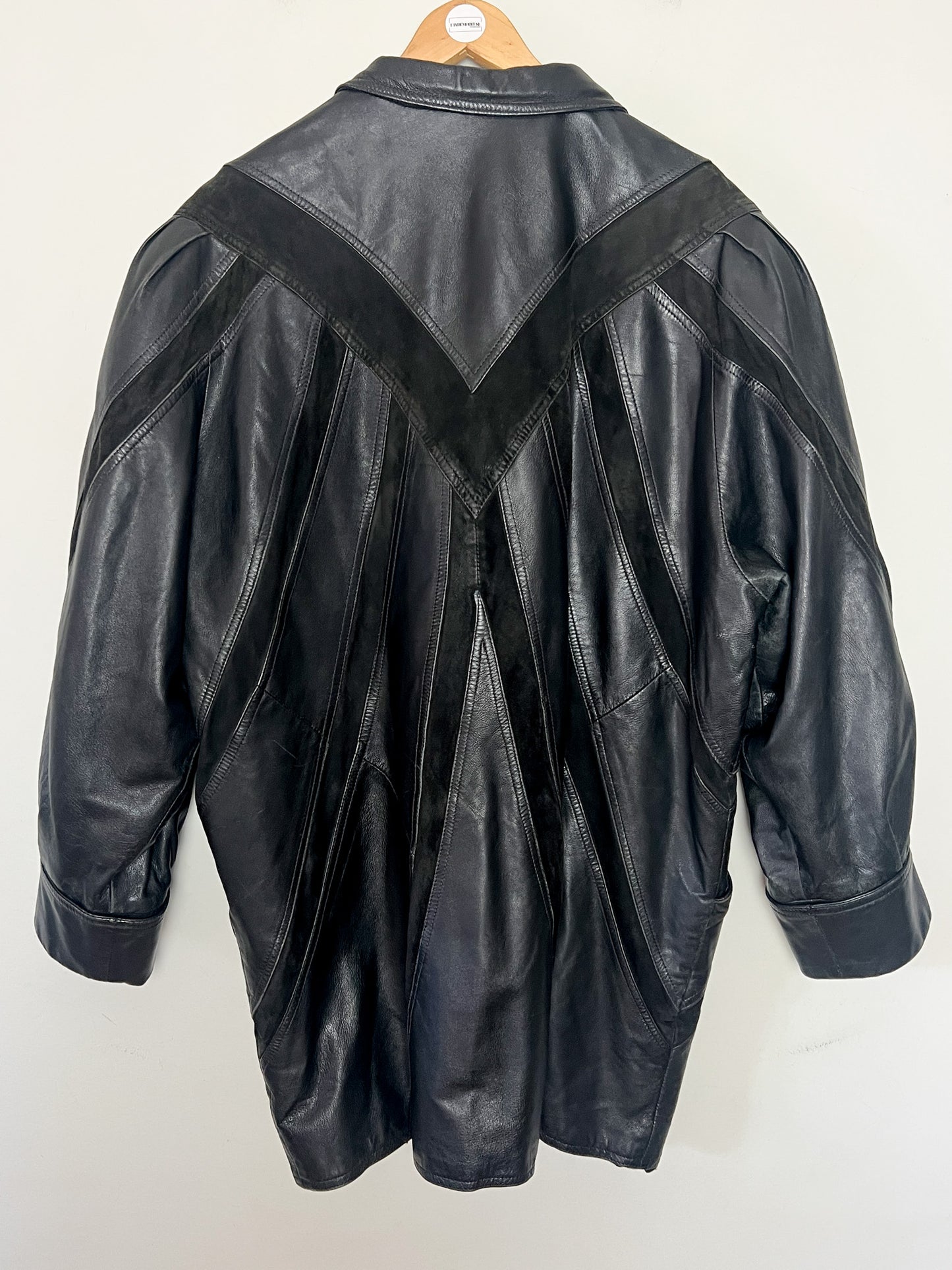Manteau Blouson Cuir Noir Vintage Années 80/90 - Coupe Oversize - Taille 42