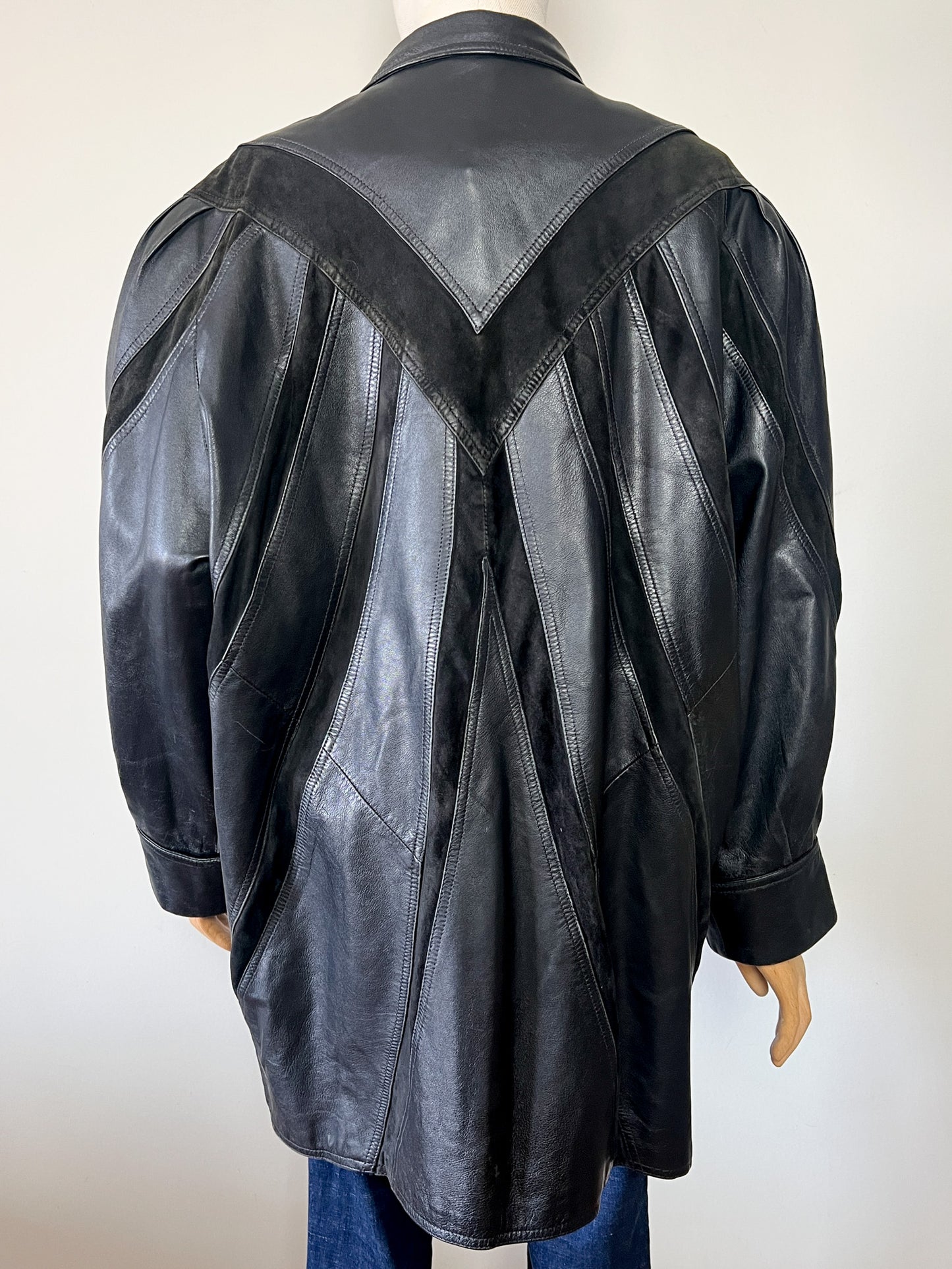 Manteau Blouson Cuir Noir Vintage Années 80/90 - Coupe Oversize - Taille 42