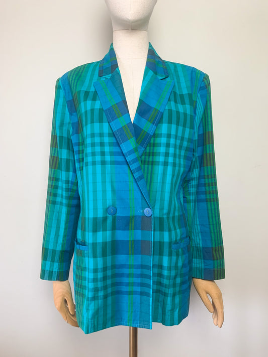 Veste blazer léger croisé manches longues imprimés bleu vert vintage Jousse