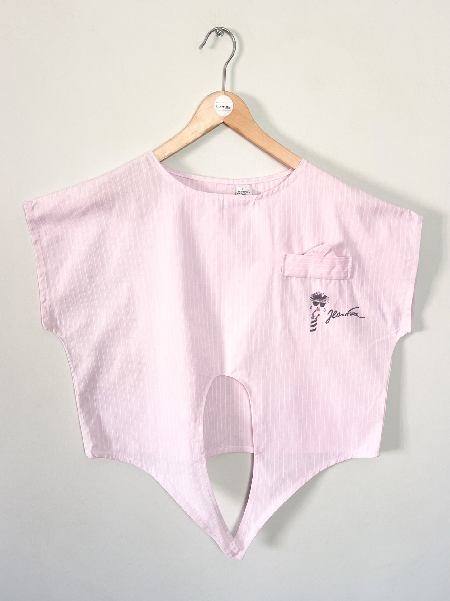 Blouse Cropped Vintage Années 80 Rose à Rayures– Nœud Devant – Jean Feez – T36 à 40