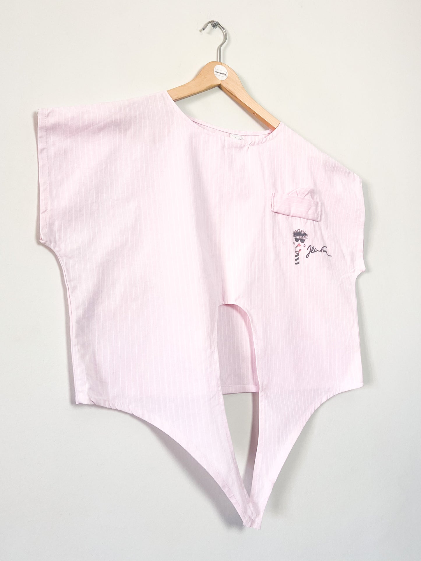 Blouse Cropped Vintage Années 80 Rose à Rayures– Nœud Devant – Jean Feez – T36 à 40