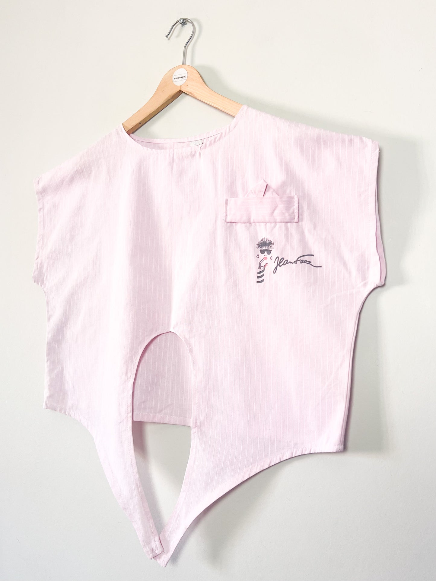 Blouse Cropped Vintage Années 80 Rose à Rayures– Nœud Devant – Jean Feez – T36 à 40