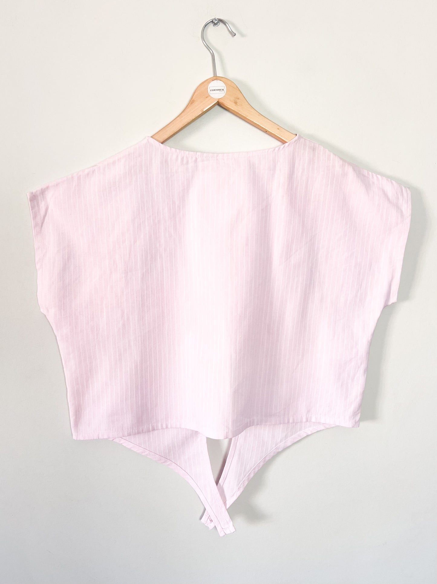Blouse Cropped Vintage Années 80 Rose à Rayures– Nœud Devant – Jean Feez – T36 à 40