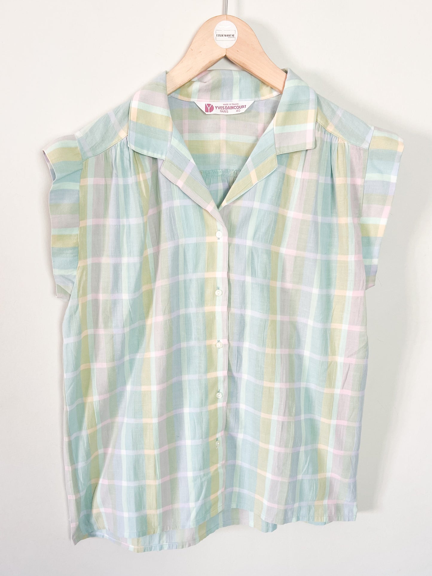 Chemise Vintage Années 80 Pastel – Carreaux & Rayures – Yves Daincourt Paris – Taille 40