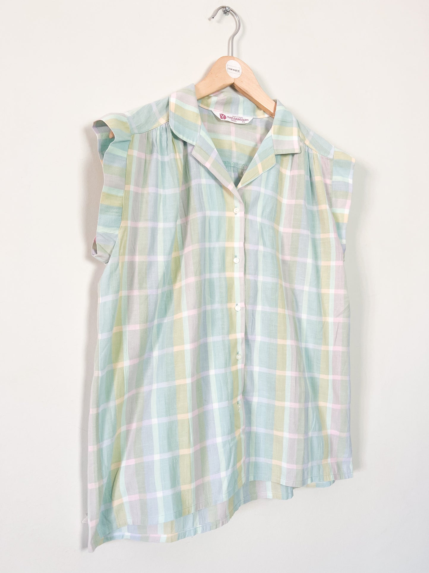Chemise Vintage Années 80 Pastel – Carreaux & Rayures – Yves Daincourt Paris – Taille 40