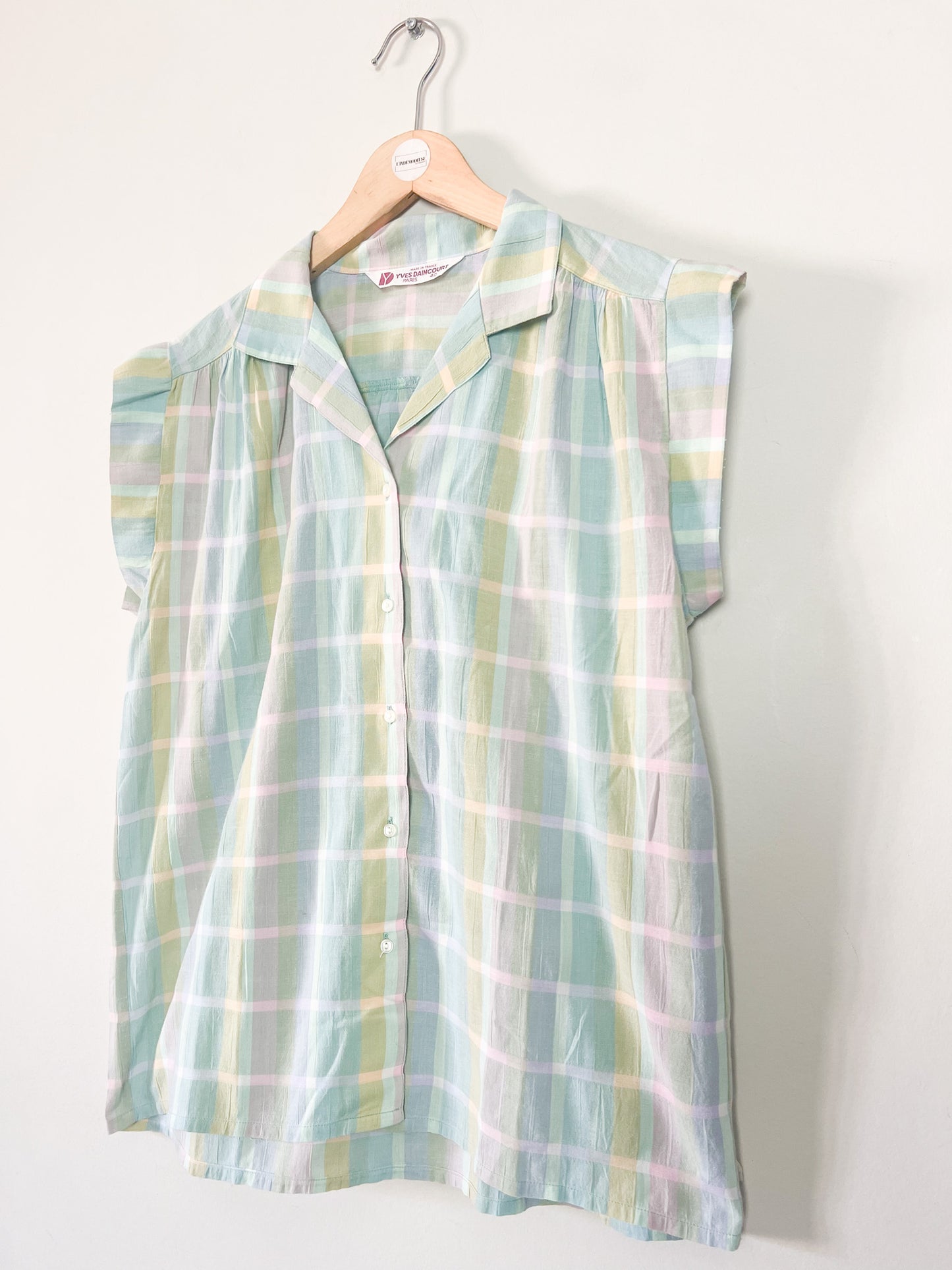 Chemise Vintage Années 80 Pastel – Carreaux & Rayures – Yves Daincourt Paris – Taille 40