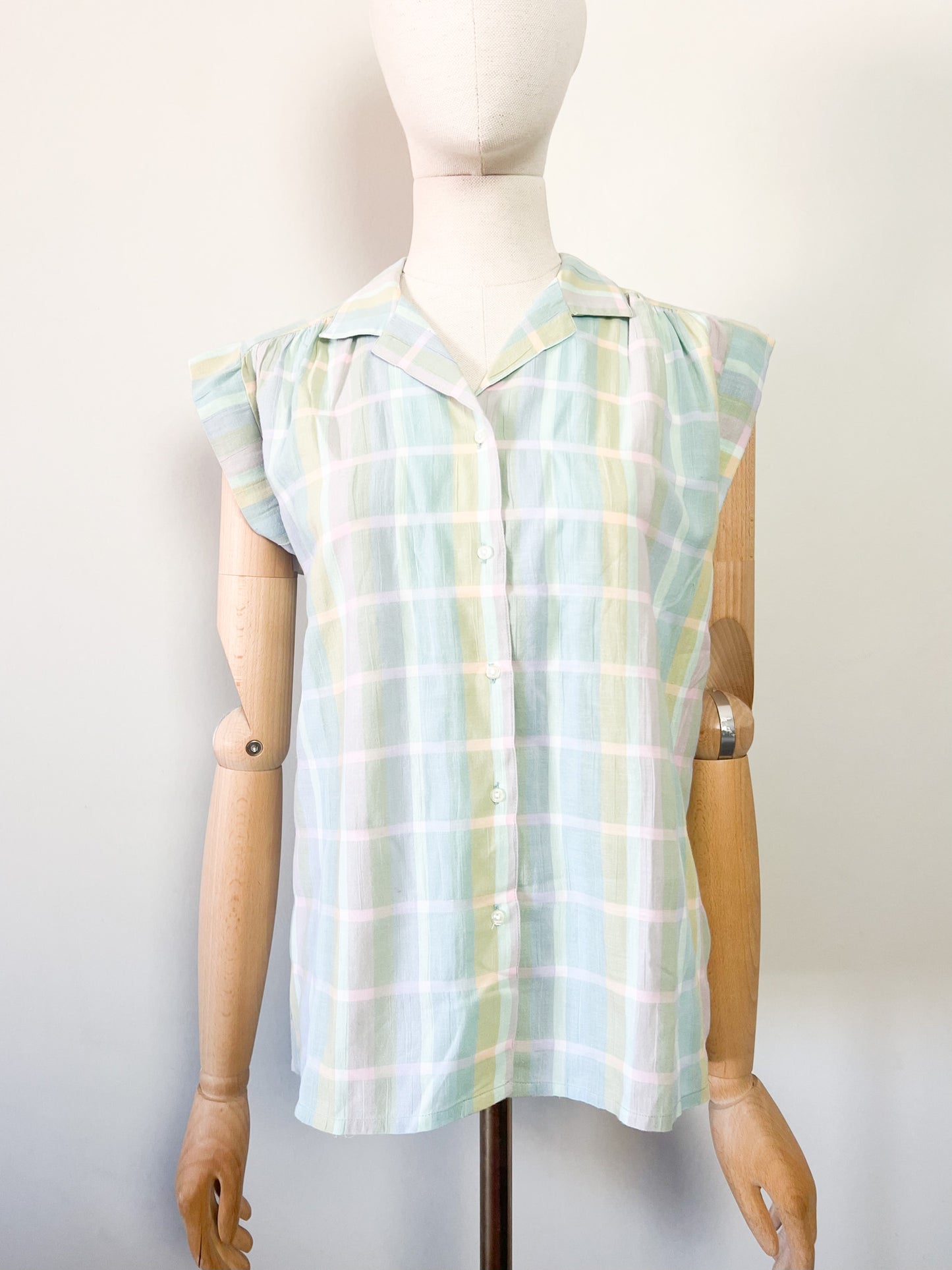Chemise Vintage Années 80 Pastel – Carreaux & Rayures – Yves Daincourt Paris – Taille 40