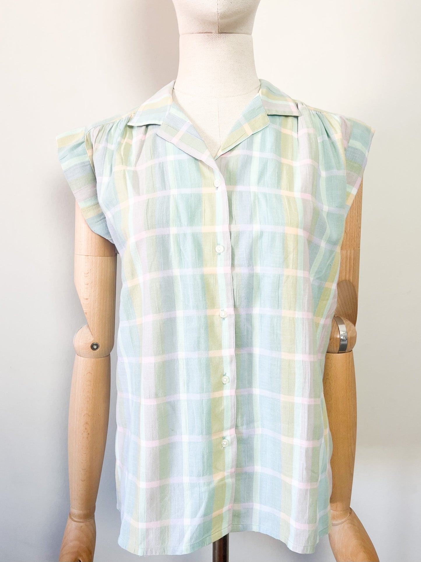 Chemise Vintage Années 80 Pastel – Carreaux & Rayures – Yves Daincourt Paris – Taille 40