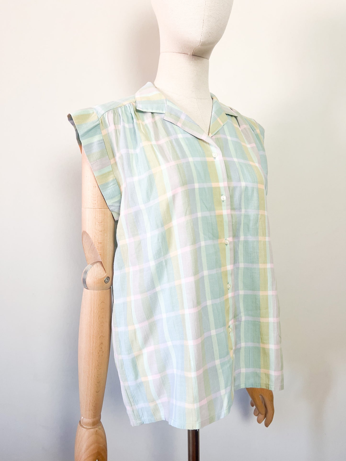 Chemise Vintage Années 80 Pastel – Carreaux & Rayures – Yves Daincourt Paris – Taille 40