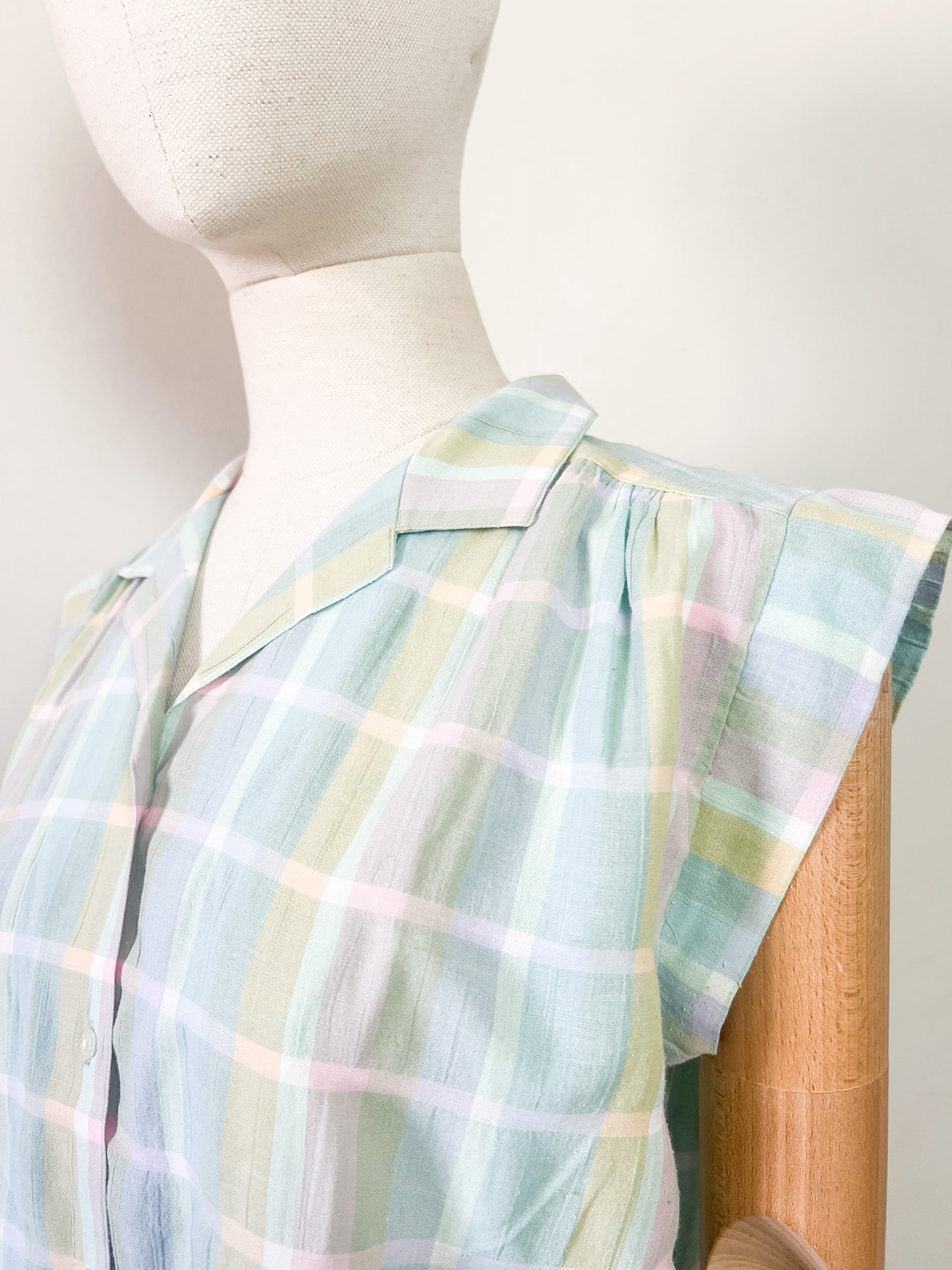 Chemise Vintage Années 80 Pastel – Carreaux & Rayures – Yves Daincourt Paris – Taille 40
