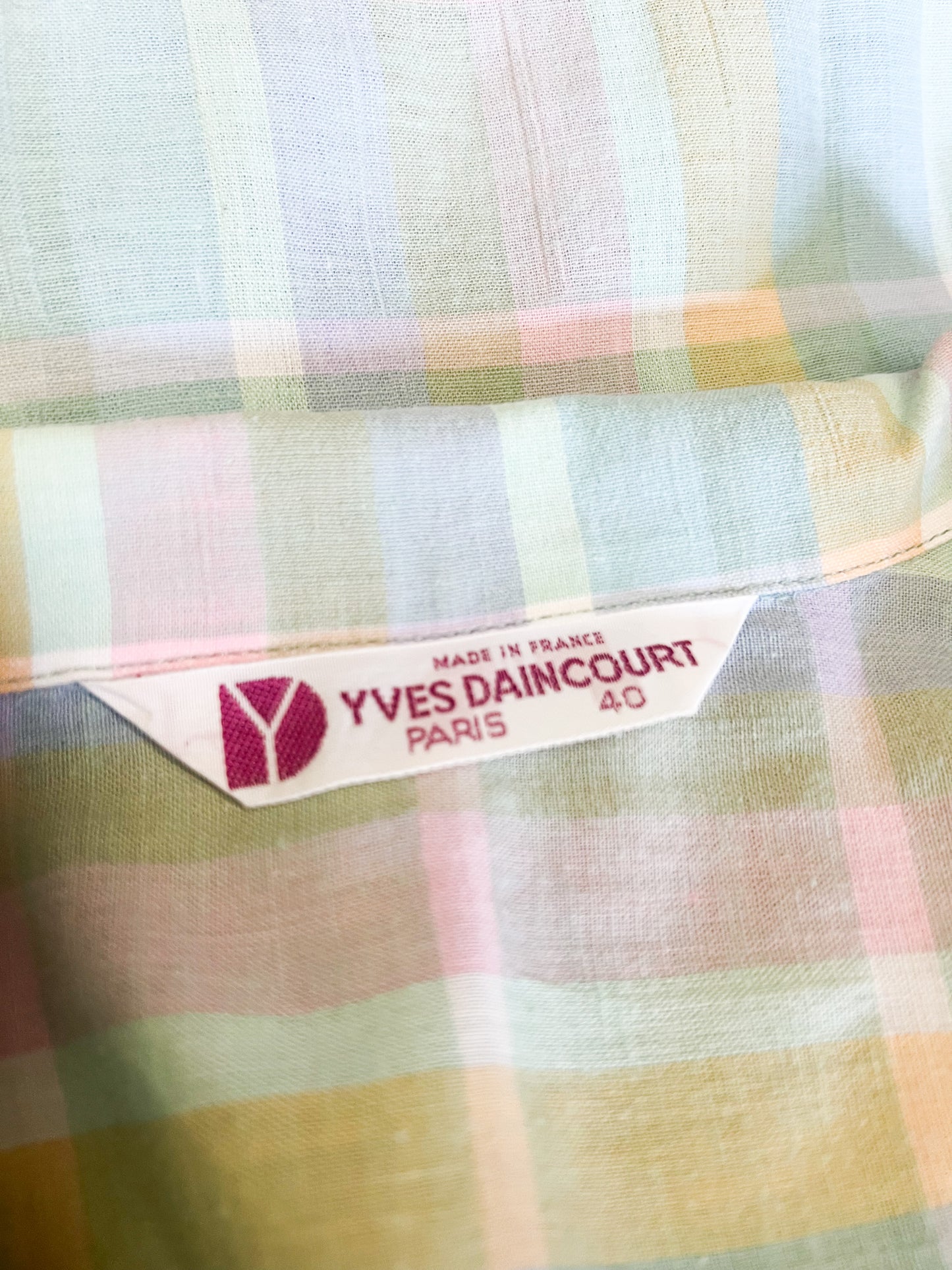 Chemise Vintage Années 80 Pastel – Carreaux & Rayures – Yves Daincourt Paris – Taille 40
