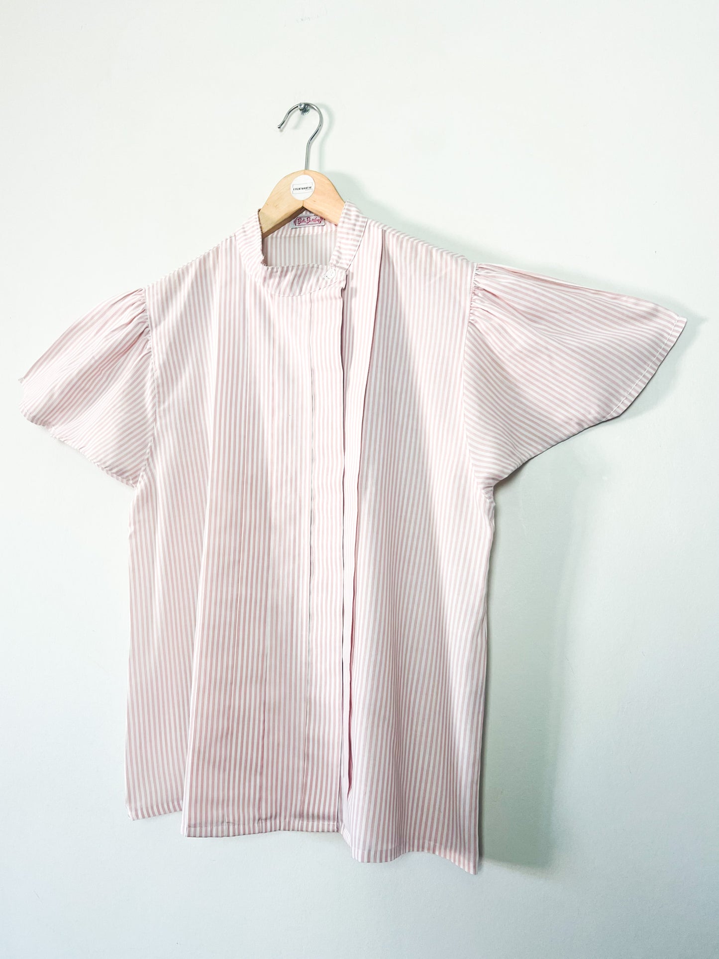 Chemise Manches courtes Vintage Années 80 Rayures Rose & Blanche – Col Montant – Betty Barclay – Taille 38/40
