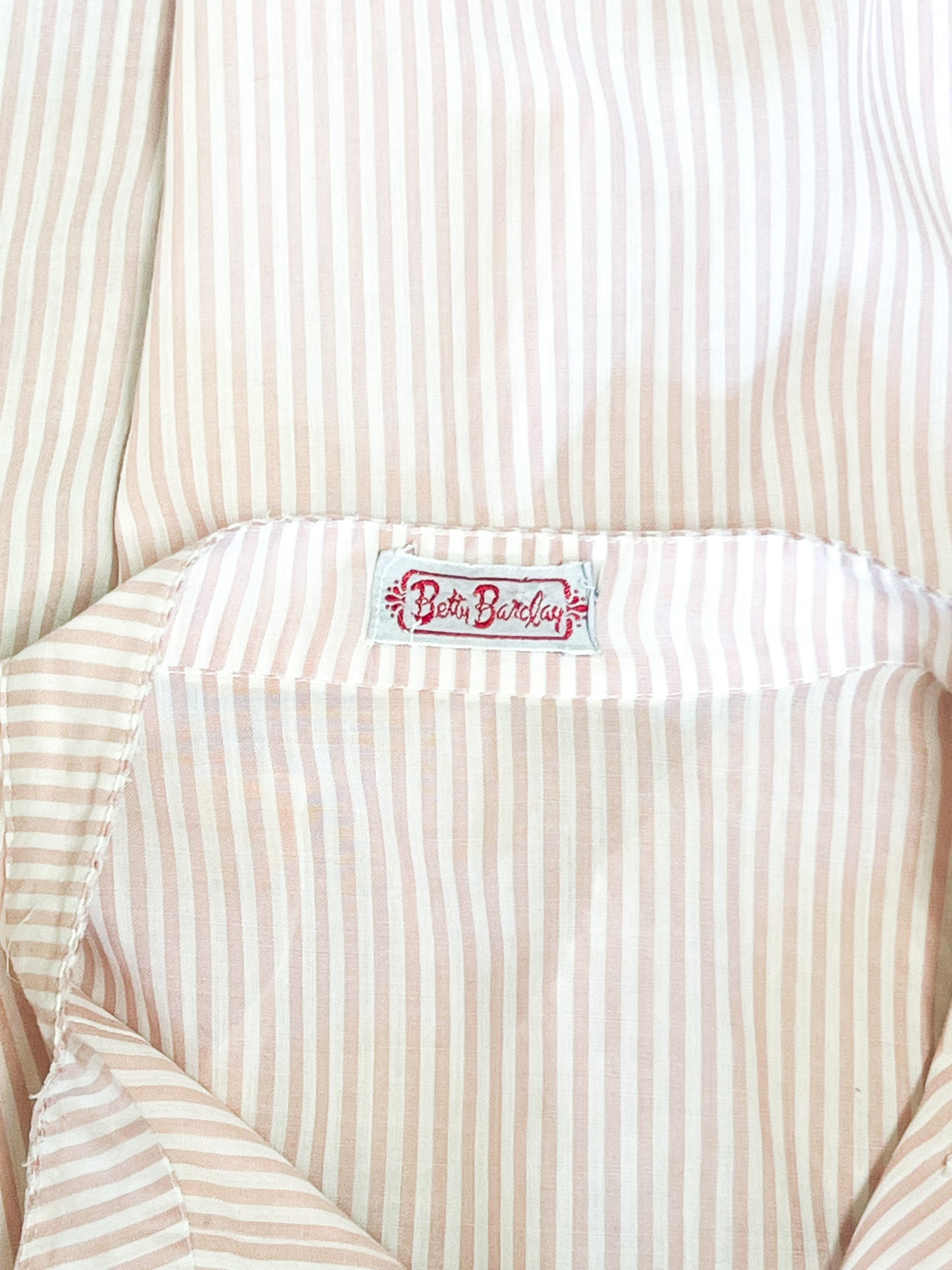 Chemise Manches courtes Vintage Années 80 Rayures Rose & Blanche – Col Montant – Betty Barclay – Taille 38/40