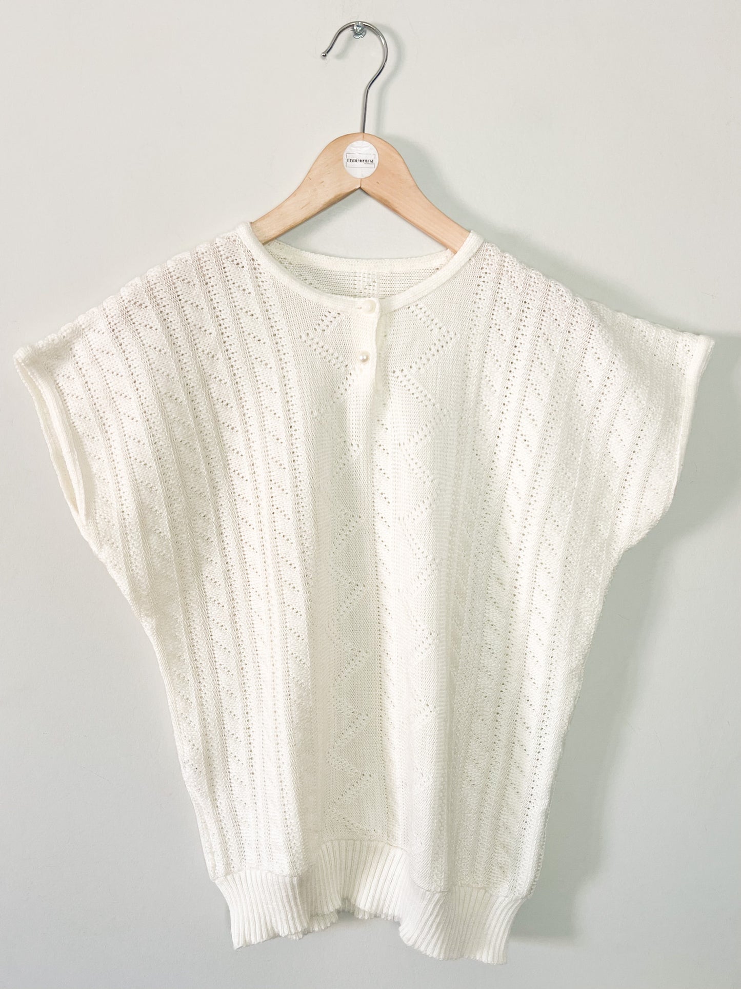 Top Maille Manches Courtes Vintage Années 80 – Blanc Crème –Coupe Boxy – Made in France – Taille 40/42