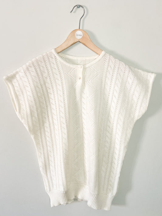 Top Maille Manches Courtes Vintage Années 80 – Blanc Crème –Coupe Boxy – Made in France – Taille 40/42