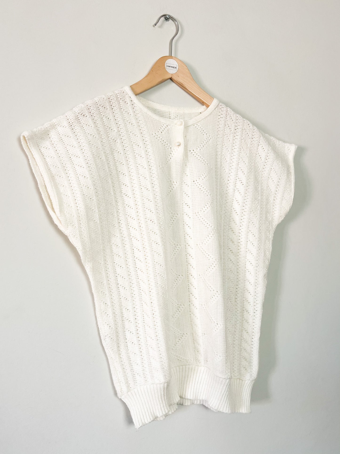 Top Maille Manches Courtes Vintage Années 80 – Blanc Crème –Coupe Boxy – Made in France – Taille 40/42