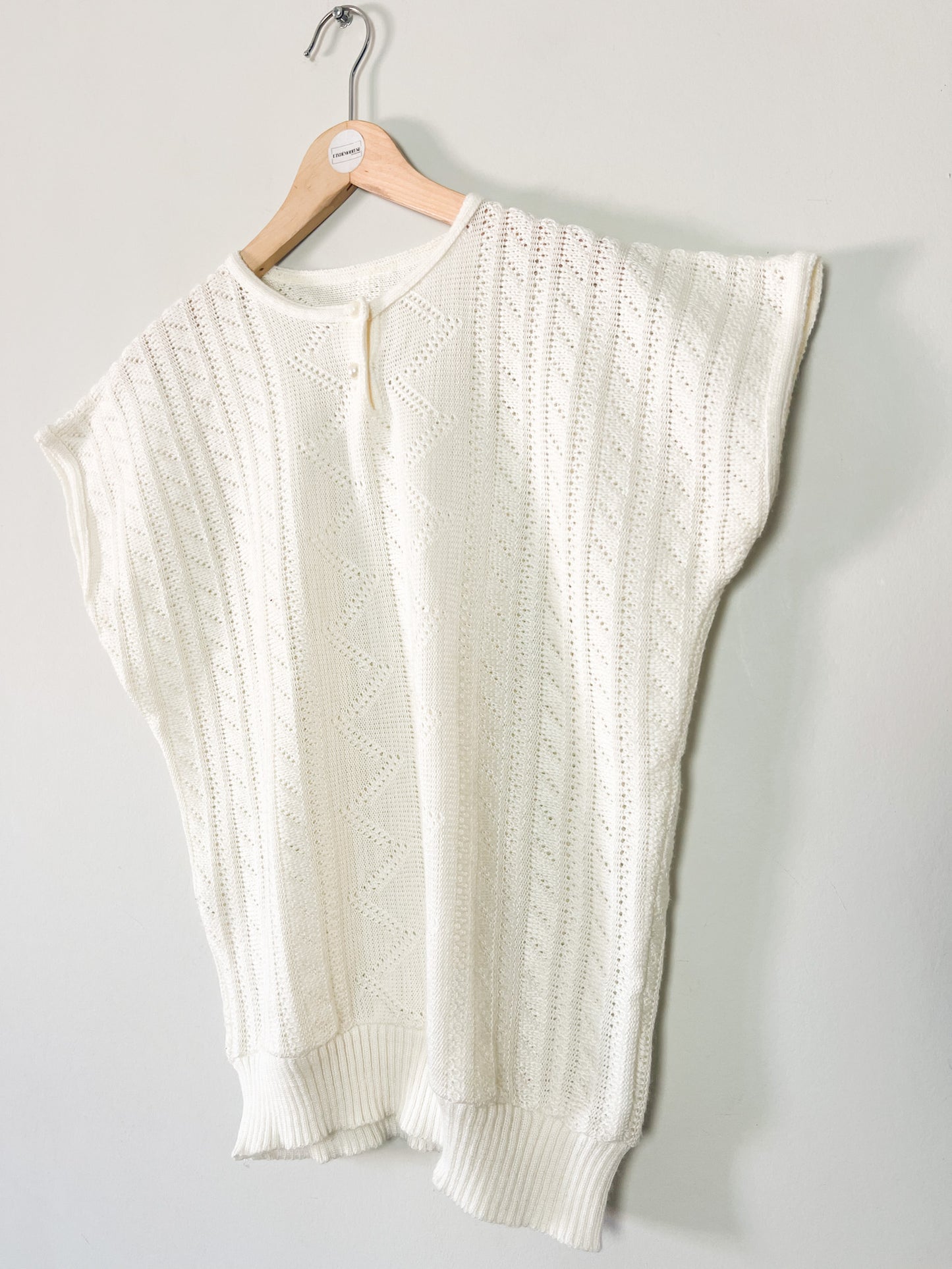 Top Maille Manches Courtes Vintage Années 80 – Blanc Crème –Coupe Boxy – Made in France – Taille 40/42