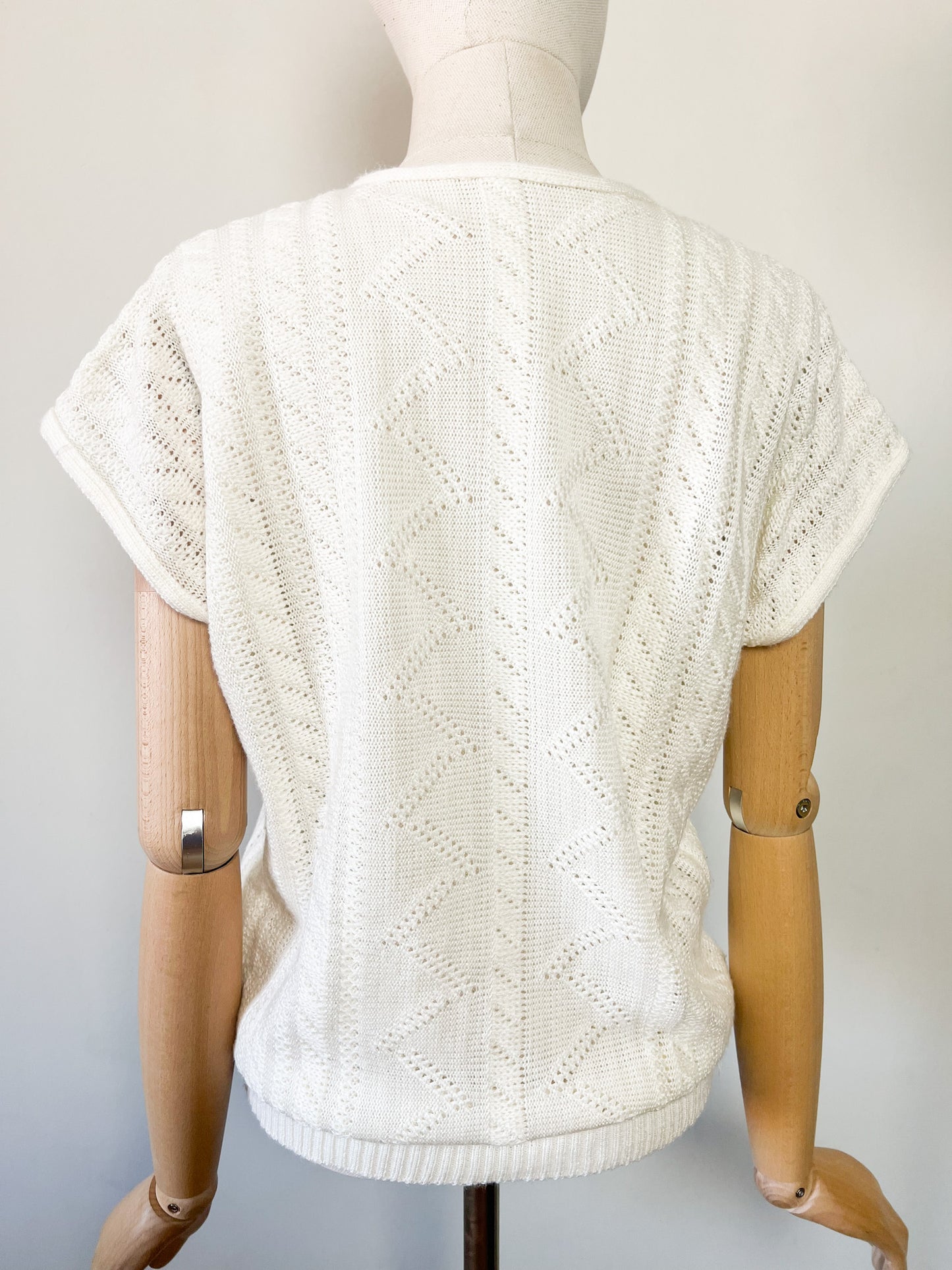 Top Maille Manches Courtes Vintage Années 80 – Blanc Crème –Coupe Boxy – Made in France – Taille 40/42