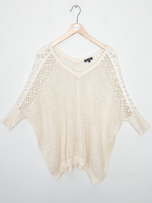 Pull Vintage Unnanyme Georges Rech - Maille Ajourée Broderie Tulle - Oversize T. M/L