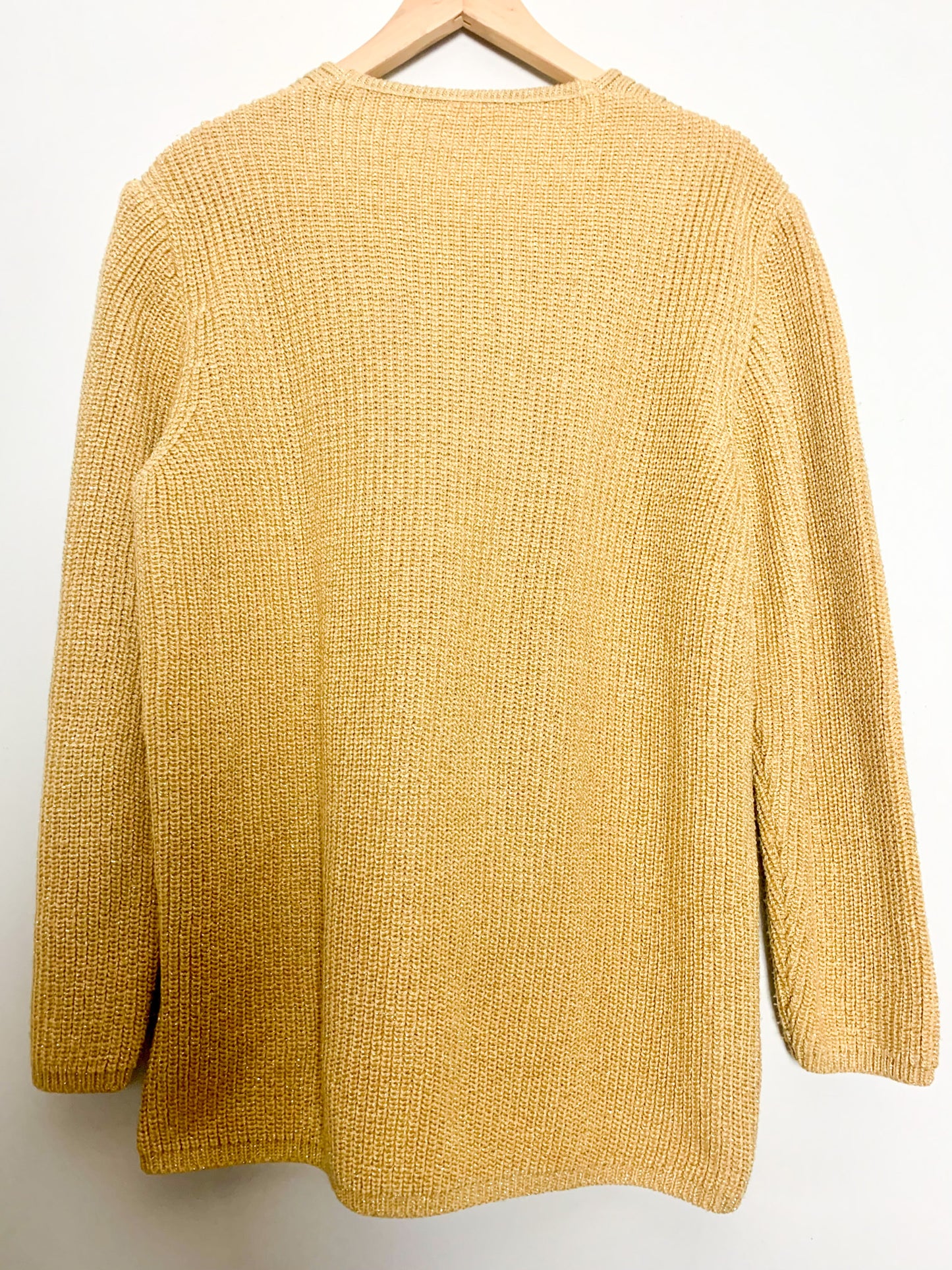 Pull Vintage années 80 90Jaune Moutarde & Doré Lurex - Col V - Coupe Ample T 36/38 (S/M)