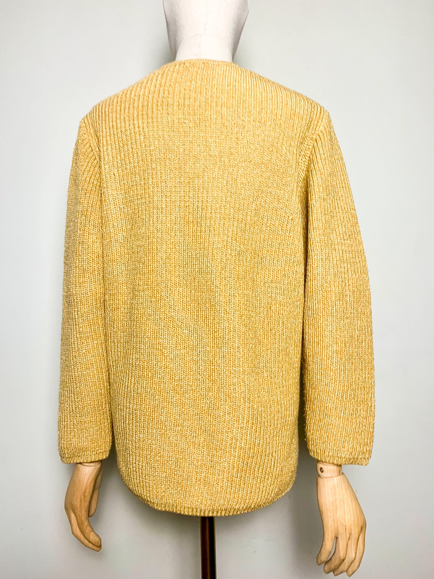 Pull Vintage années 80 90Jaune Moutarde & Doré Lurex - Col V - Coupe Ample T 36/38 (S/M)