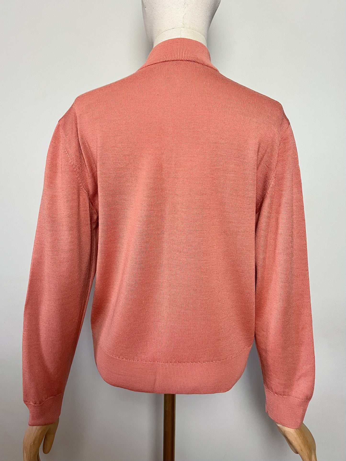 Pull Vintage Années 90 – Beige Rosé – Col Chemisé Boutonné – Laine & Acrylique – Montagut -Taille 38/40