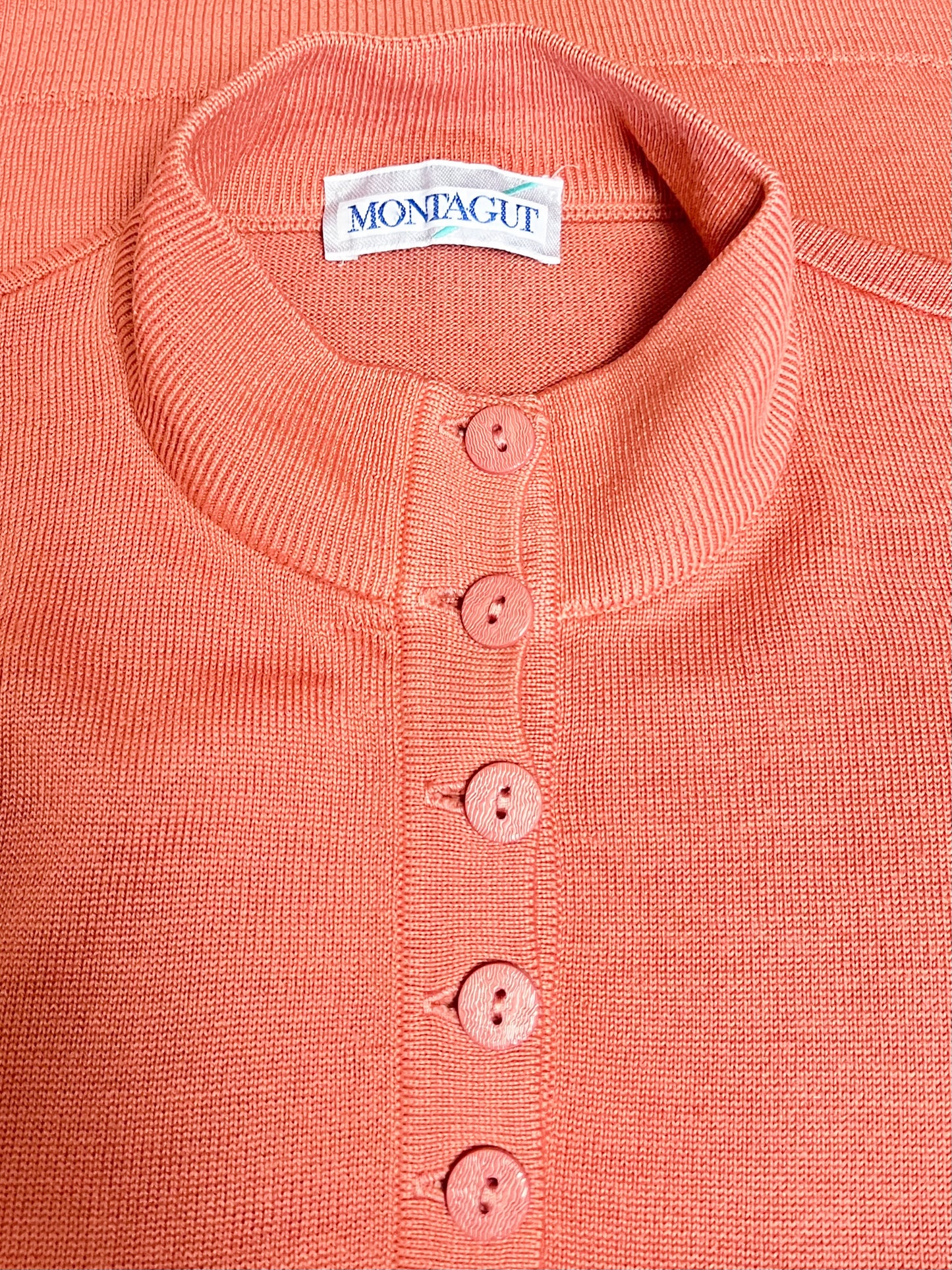 Pull Vintage Années 90 – Beige Rosé – Col Chemisé Boutonné – Laine & Acrylique – Montagut -Taille 38/40