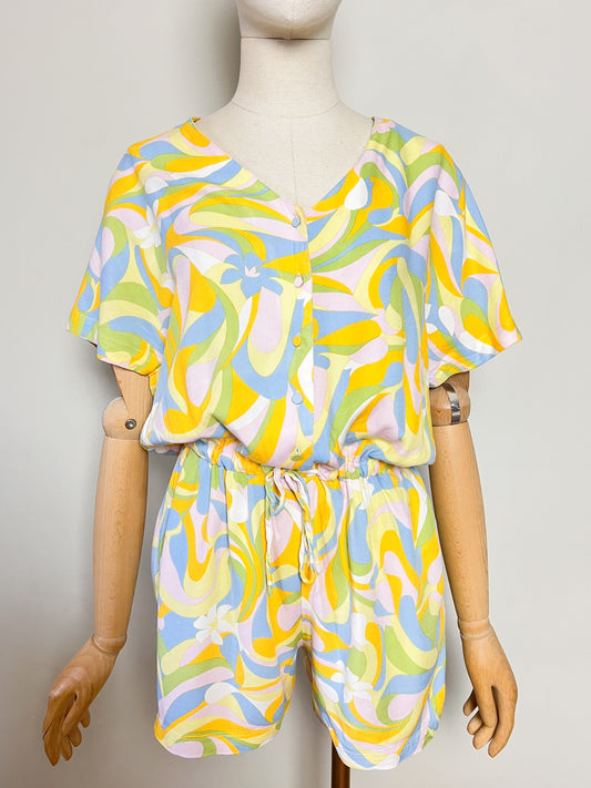 Combishort Fluide Promod – Imprimé Psychédélique Multicolore – Coupe Ample & Taille Cintré – Taille M (38/40)