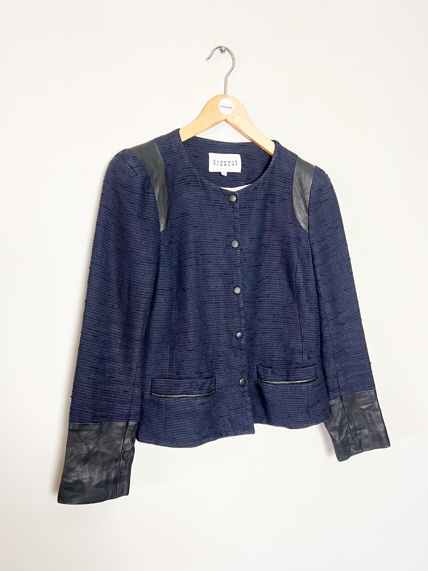 Veste– Marine & Cuir d’Agneau - Chic/Rock Modèle Valentin Claudie Pierlot – Taille 36