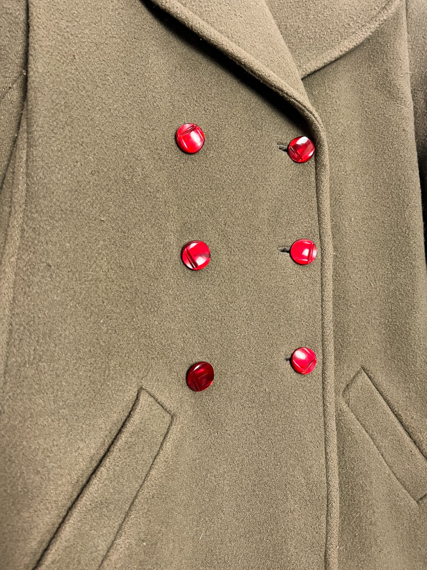 Manteau Kaki 80% Laine Pablo - Col Large Rétro - Coupe Cintrée T. 38