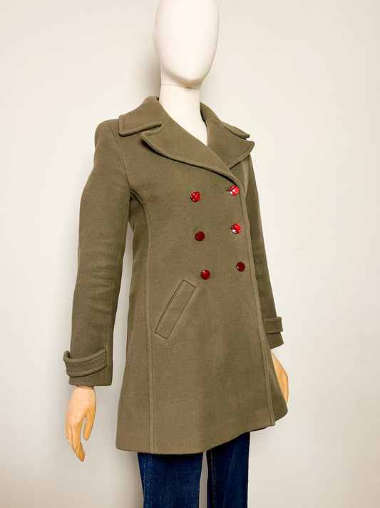 Manteau Kaki 80% Laine Pablo - Col Large Rétro - Coupe Cintrée T. 38