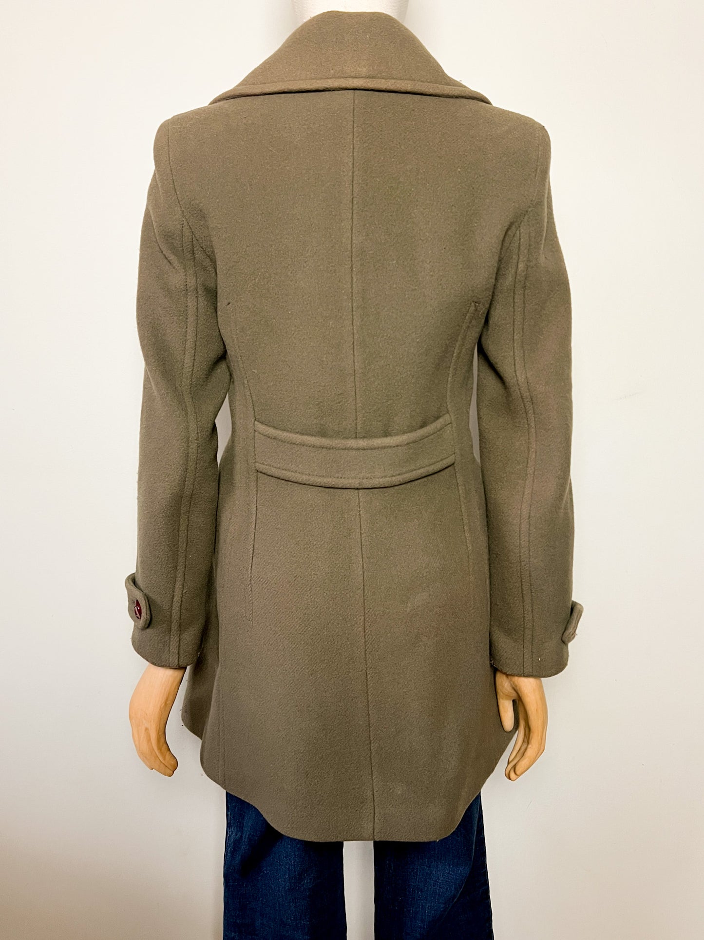 Manteau Kaki 80% Laine Pablo - Col Large Rétro - Coupe Cintrée T. 38