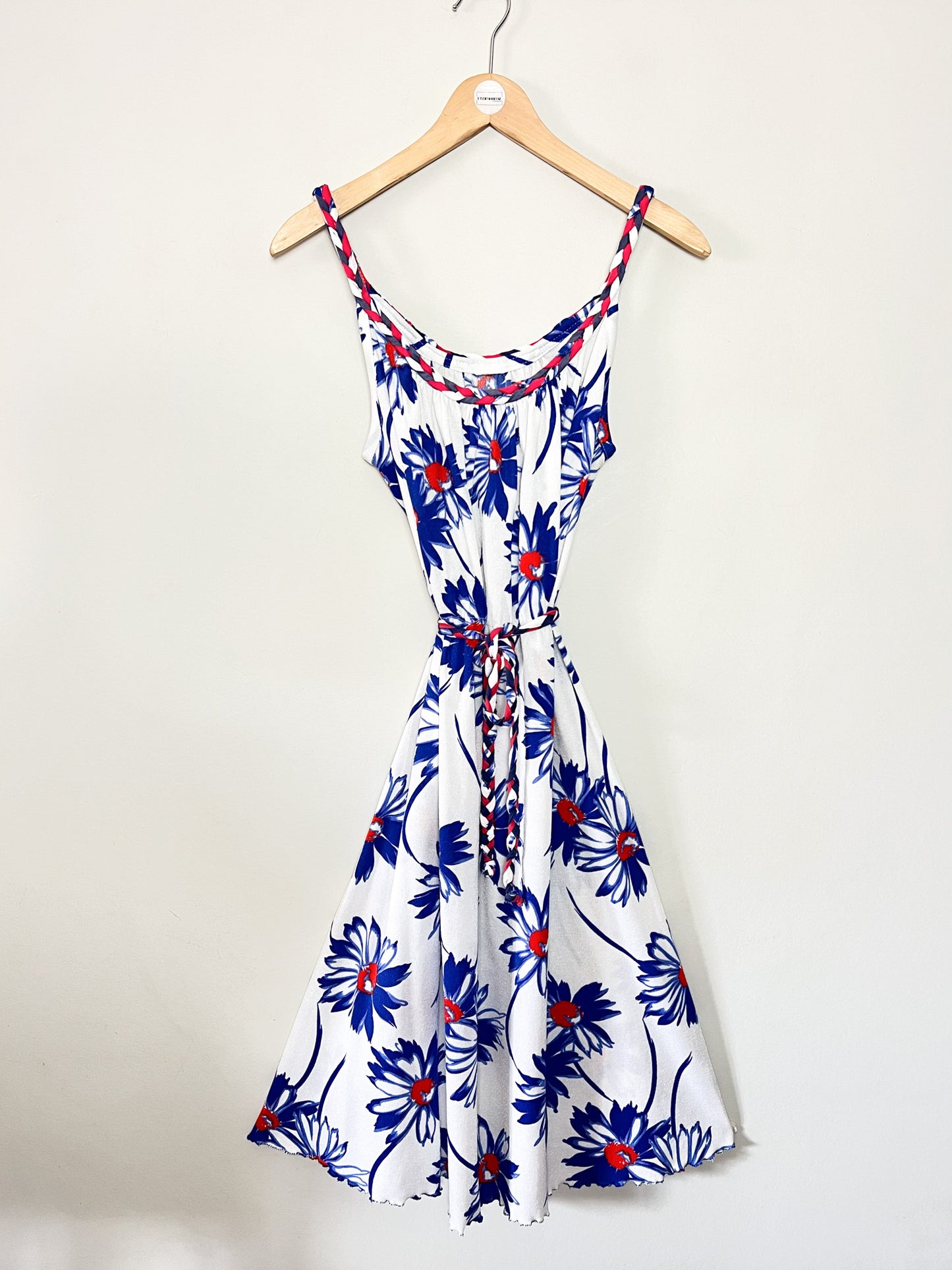 Robe Midi Vintage Années 70 80 Scintillante – Détails Tressés & Imprimé Fleuri – Taille 36/38 (S)