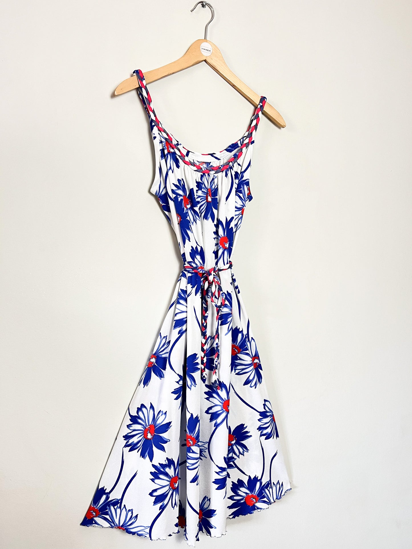 Robe Midi Vintage Années 70 80 Scintillante – Détails Tressés & Imprimé Fleuri – Taille 36/38 (S)