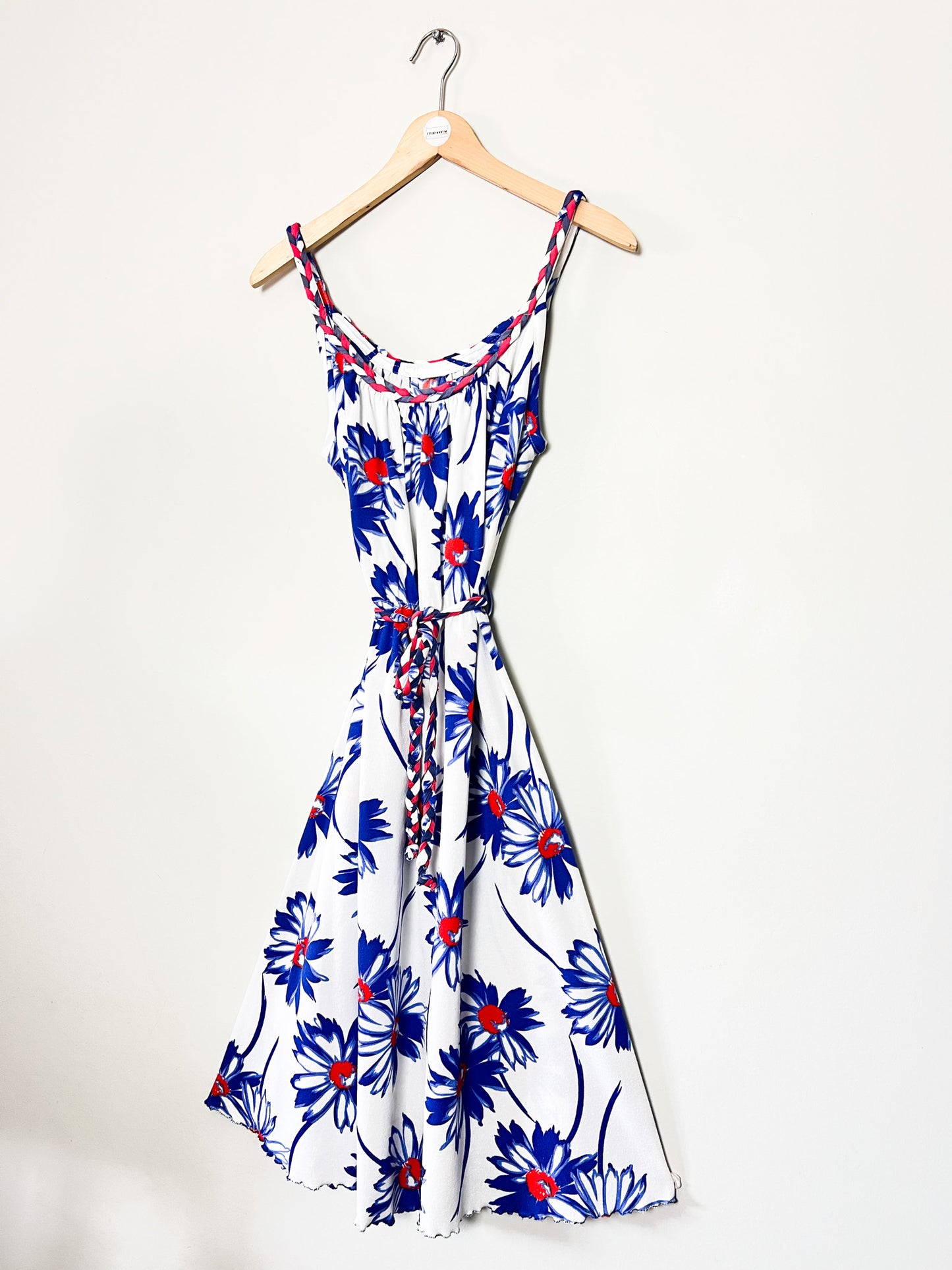 Robe Midi Vintage Années 70 80 Scintillante – Détails Tressés & Imprimé Fleuri – Taille 36/38 (S)