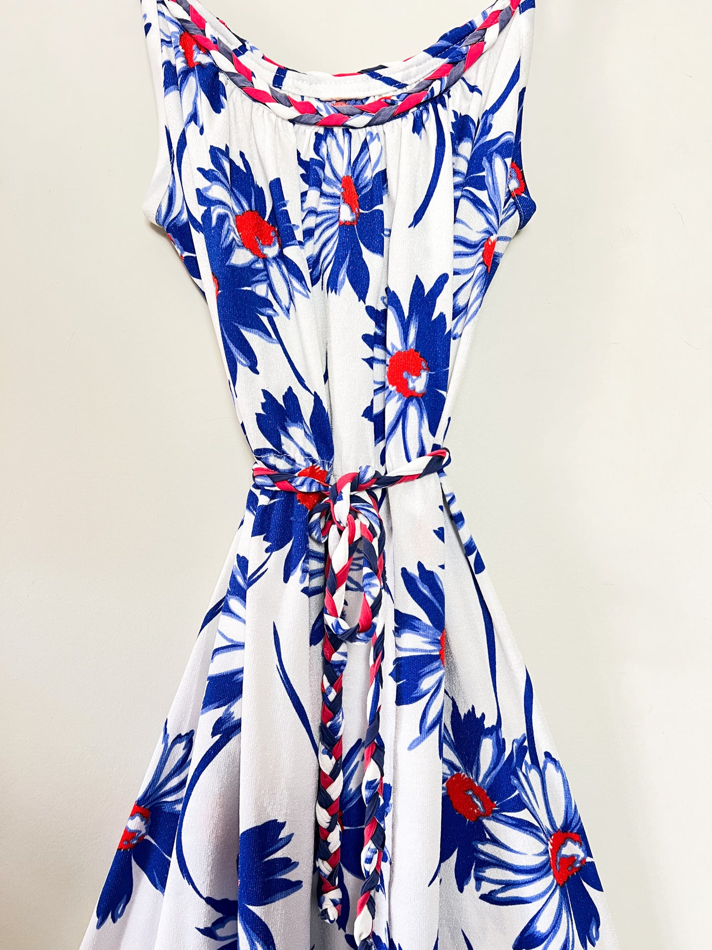 Robe Midi Vintage Années 70 80 Scintillante – Détails Tressés & Imprimé Fleuri – Taille 36/38 (S)