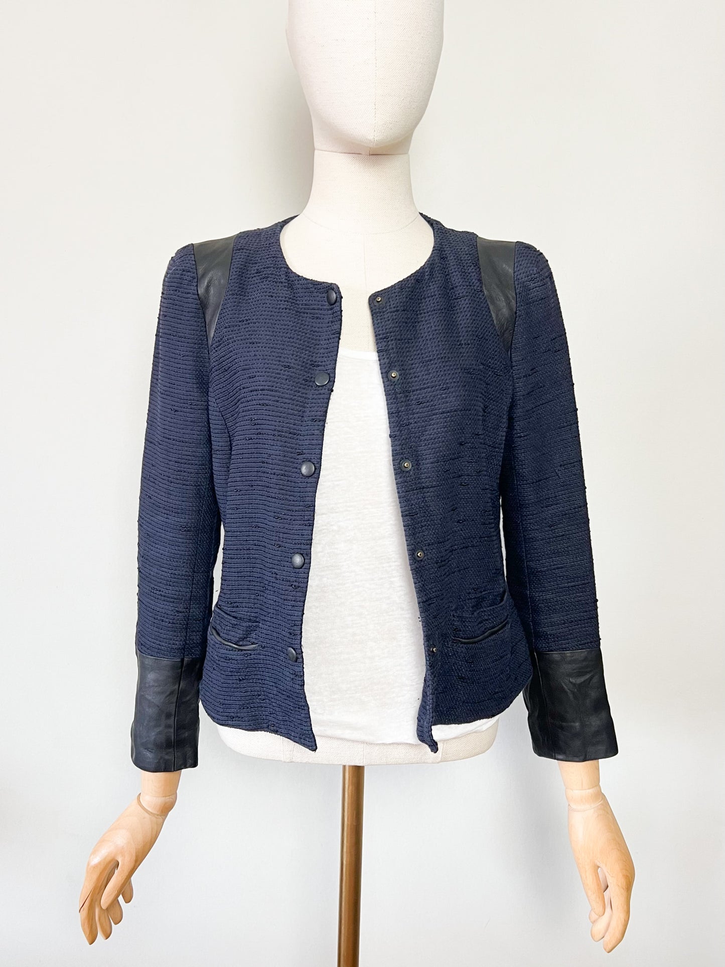 Veste– Marine & Cuir d’Agneau - Chic/Rock Modèle Valentin Claudie Pierlot – Taille 36