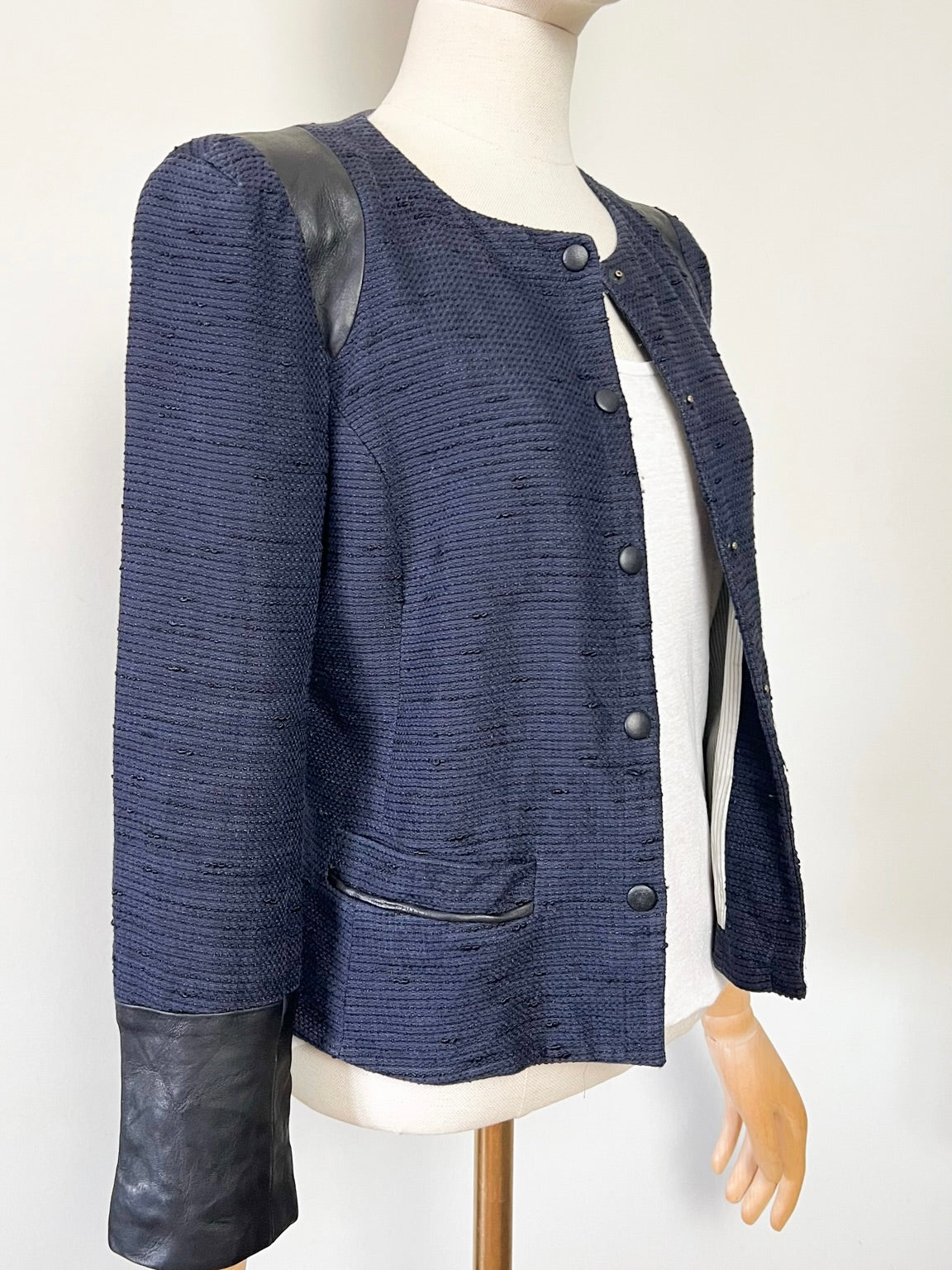 Veste– Marine & Cuir d’Agneau - Chic/Rock Modèle Valentin Claudie Pierlot – Taille 36