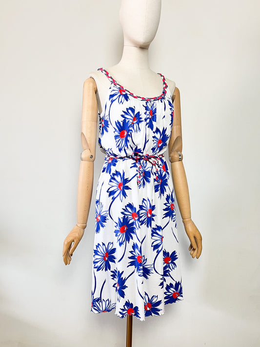 Robe Midi Vintage Années 70 80 Scintillante – Détails Tressés & Imprimé Fleuri – Taille 36/38 (S)