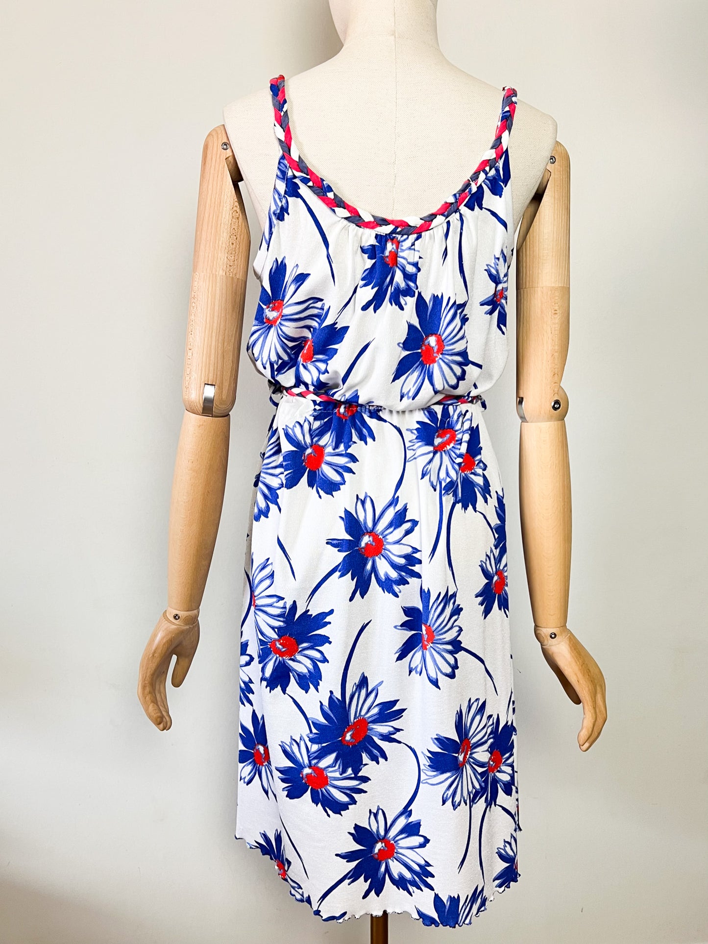Robe Midi Vintage Années 70 80 Scintillante – Détails Tressés & Imprimé Fleuri – Taille 36/38 (S)