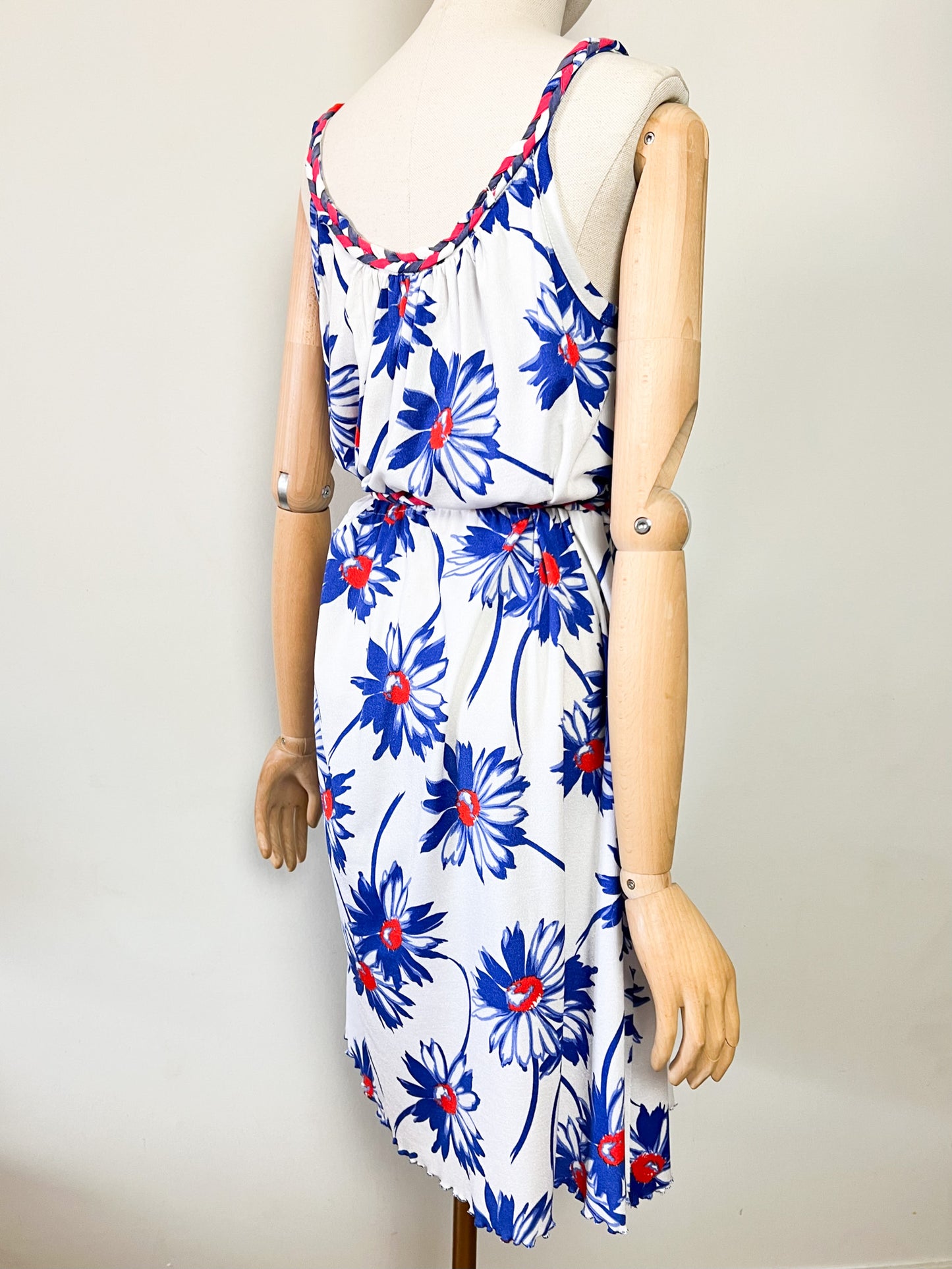 Robe Midi Vintage Années 70 80 Scintillante – Détails Tressés & Imprimé Fleuri – Taille 36/38 (S)