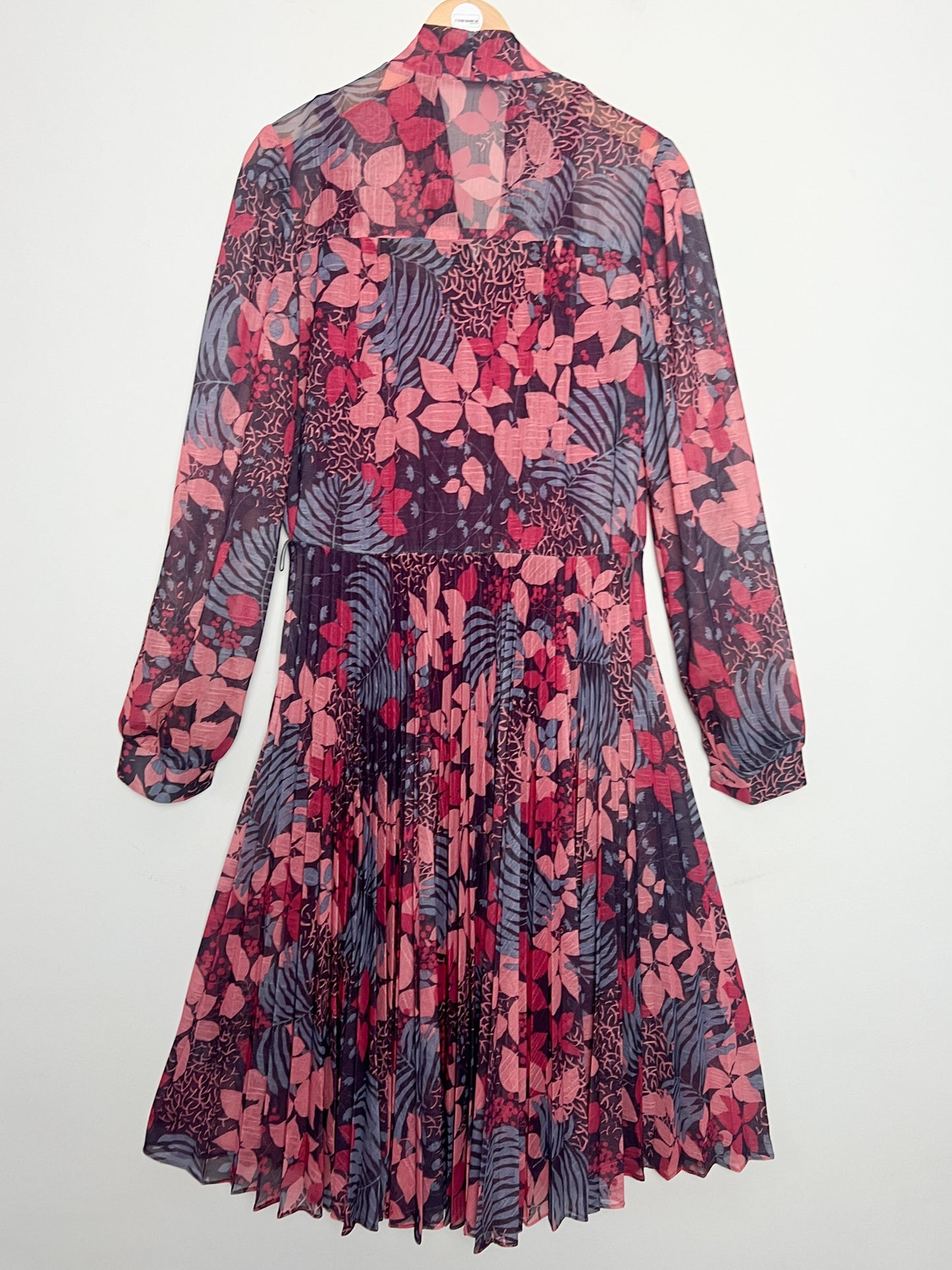 Robe Vintage Midi Plissée - Col Lavallière / Cravate - T. 36 - Imprimé Rétro Chaud